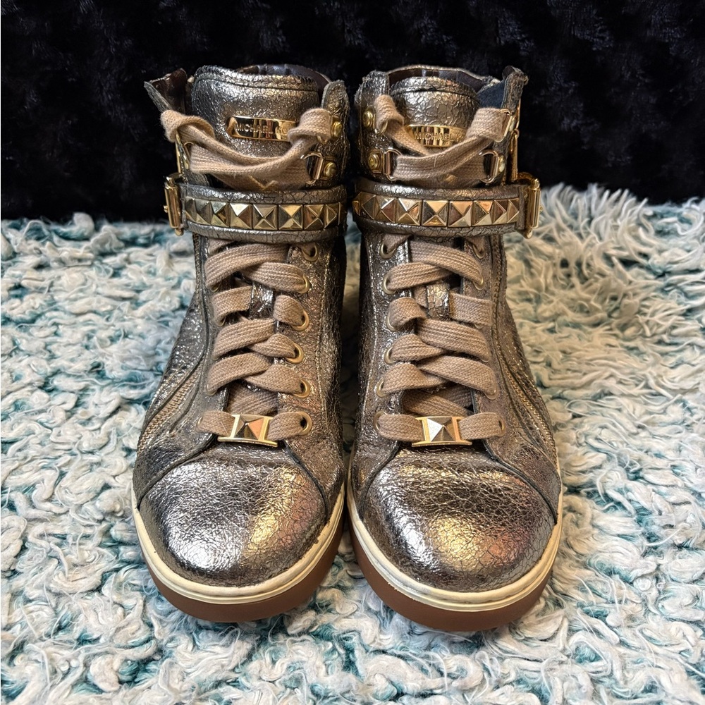Michael kors shiny gold sneakers